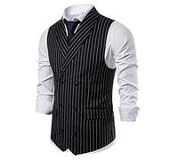 Waistcoats for Men - Formal Wedding Waistcoat Classic Business Dinner Tuxedo Suit Vest with Two Pockets Fashion Double Breasted Pinstripe Suit Vest Casual Slim Fit Tank Tops Size M-3XL Black