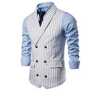 Waistcoats for Men - Formal Wedding Waistcoat Classic Business Dinner Tuxedo Suit Vest with Two Pockets Fashion Double Breasted Pinstripe Suit Vest Casual Slim Fit Tank Tops Size M-3XL White