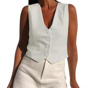 Waistcoats for Women UK Women's Fully Lined 4 Button V-Neck Economy Dressy Suit Vest Waistcoat Elegant Solid Color Sleeveless Tops Button Down Cropped Coat Single Breasted Open Front Tops