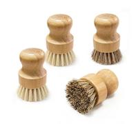 Waisul Bamboo Dish Brush Set, 4-Pack Dish Scrubber and Vegetable Brush with Natural Sisal & Coconut Fiber, Kitchen Brush for Pots, Pans, Cast Iron & Dishes