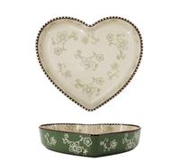 WAIT FLY Ceramic Sakura Pie Pan 33 OZ Quiche Baking Dish Heart Shape Pie Dish for Lasagna, Apple Pie-1 PCS-Green