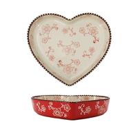 WAIT FLY Ceramic Sakura Pie Pan 33 OZ Quiche Baking Dish Heart Shape Pie Dish for Lasagna, Apple Pie-1 PCS-Red
