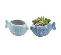 WAIT FLY Cute Fish Shape Ceramic Flower Pots Succulent Planters-Fish-2 PCS