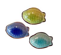 WAIT FLY Cute Fish Shaped Ceramics Seasoning Dishes/Tea Bag Holders/Ketchup Saucer/Appetizer Plates/Vinegar Spice Salad Soy Sushi Wasabi Seasoning Dipping Bowls, Set of 3