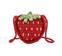 WAIT FLY Cute Strawberry Design Crochet Bag Handmade Knitted Bag Crossbody Bag Mini Shoulder Bag for Girls, Red, 1 PCS