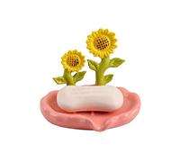 WAIT FLY Lovely Flower Soap Holder Ceramic Soap Dish Self Draining Soap Holder Decorative Soap Dish-Sunflower-Pink