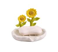 WAIT FLY Lovely Flower Soap Holder Ceramic Soap Dish Self Draining Soap Holder Decorative Soap Dish-Sunflower-White