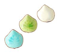 WAIT FLY Lovely Grape Leaves Shaped Ceramics Seasoning Dishes/Tea Bag Holders/Ketchup Saucer/Appetizer Plates/Vinegar Spice Salad Soy Sushi Wasabi Seasoning Dipping Bowls, Set of 3