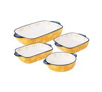 WAIT FLY Lovely Hand-Painted Bee Ceramic Baking Dishes with Handles, Lasagna Pans, Casserole Dishes, Baking Pans for Cooking, Cake Dinner, Kitchen-Yellow-Set of 4