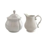 WAIT FLY Vintage Embossed Ceramic Creamer and Sugar Bowl Set, Cream Pitcher, Sugar Bowl with Lid, Coffee Serving Set-White-Creamer Bowl Set
