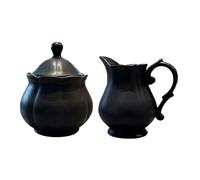 WAIT FLY Vintage Embossed Ceramic Creamer and Sugar Bowl Set, Cream Pitcher, Sugar Bowl with Lid, Coffee Serving Set-Black-Creamer Bowl Set