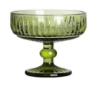 WAIT FLY Vintage Embossed Stripe Glass Dessert Bowl, Footed Trifle Bowl Ice Cream Bowl Serving Bowl-Green