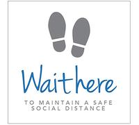 Wait here to maintain a safe social distance - in-store floor graphic 400x400mm