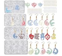 Waitamo 4Pcs Resin Moulds, Earrings Epoxy Resin Silicone Mould with Ear Hooks Jewellery Moulds for Earrings Pendants Necklaces Bracelets Keychains (Style C)