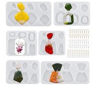 Waitamo 6Pcs Resin Moulds, Earrings Epoxy Resin Silicone Mould with Ear Hooks Jewellery Moulds for Earrings Pendants Necklaces Bracelets Keychains (Style B)