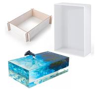 Waitamo Large Rectangle Resin Moulds Silicone Deep Epoxy Mold with Wooden Frame Support for DIY Flower Preservation, Bookends, Home Decor Art and Craft Projects (7.5x5.2x1.9in)