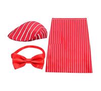 Waiter Costume,1950s Adjustable Red White Striped Bib - Carnival Costume with Hat and Red Bow Ties,for Holiday Stage Show Party Birthday Theater Performance Celebration Role Play