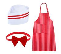 Waiter Costume Kit, 3 PCS Adult Carnival Costume, Red and White Striped Apron with 1 Pockets Chef Hat Red Bow Ties,1950s Carnivals Cosplay for Circus Hot Dog Costume, Carnival Outfit (Red, S)