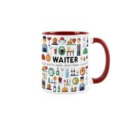 Waiter Mug - Humorous Dinner Service Hospitality Themed Novelty Gifts - Tea/Coffee Hot Drinks Red Ceramic Cup Present