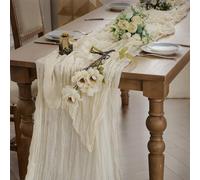 WAITER TREE Cheesecloth Cream Table Runner 2pcs for Dining Table 90x400 cm - Boho Gauze Long Rustic Sheer Table Runners for Baby Bridal Shower Wedding Birthday Decorations - Beige