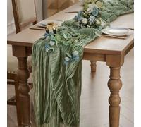 WAITER TREE Cheesecloth Table Runner 2pcs for Dining Table Sage 90x300 cm - Boho Gauze Long Rustic Sheer Table Runners for Baby Bridal Shower Wedding Birthday Decorations - Sage Green