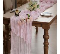 WAITER TREE Cheesecloth Table Runner 2pcs for Dining Table Sage 90x400 cm - Boho Gauze Long Rustic Sheer Table Runners for Baby Bridal Shower Wedding Birthday Decorations - Sage Green
