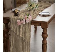 WAITER TREE Cheesecloth Table Runner for Dining Table 90x300 cm - Boho Gauze Long Rustic Sheer Table Runners for Baby Bridal Shower Wedding Birthday Decorations - Dusty Taupe