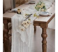 WAITER TREE Cheesecloth White Table Runner for Dining Table 90x400 cm - Boho Gauze Long Rustic Sheer Table Runners for Baby Bridal Shower Wedding Birthday Decorations - White