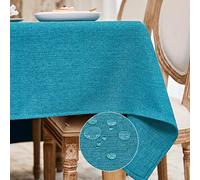 WAITER TREE Table Cloth 120x160 cm Rectangular Wipe Clean Table Cover, Teal Blue Faux Linen Wipeable Waterproof Tablecloth for Outdoor Picnic Dining Kitchen Party - Turquoise