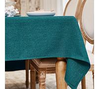 WAITER TREE Table Cloth 145x215 cm Rectangular Wipe Clean Table Cover, Faux Linen Wipeable Waterproof Tablecloth for Outdoor Picnic Dining Kitchen Party - Teal