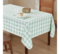WAITER TREE Table Cloth Gingham 140x180 cm Rectangular Wipe Clean Table Cover, Light Sage Checkered Wipeable Waterproof Spillproof Tablecloth for Outdoor Picnic Dining Kitchen Party - Green and White