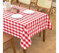 WAITER TREE Table Cloth Gingham 145x300 cm Rectangular Wipe Clean Table Cover,Red Checkered Wipeable Waterproof Spillproof Tablecloth for Outdoor Picnic Dining Kitchen Party - Red and White