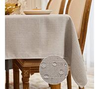 WAITER TREE Table Cloth Wipe Clean Waterproof Beige 140x180cm | Wrinkle Resistant Washable Faux Linen Rectangular Tablecloths for Dining Kitchen Restaurant Outdoor Picnic and Party