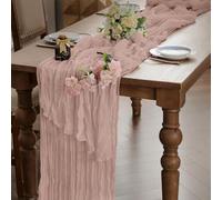WAITER TREE Table Runner for Dining Table Dusty Pink 90x300cm | Boho Gauze Sheer Cheesecloth Table Runners for Wedding Bridal Shower Birthday Party Kitchen Restaurant Banquet Tabletop Decor