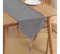 WAITER TREE Table Runner for Dining Table with Tassels 35x180 cm, Faux Linen Waterproof Table Runners for Party Home Docorations Birthday Wedding Bridal Baby Shower Christmas Thanksgiving - Grey