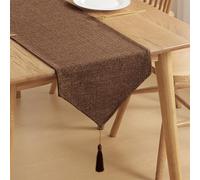 WAITER TREE Table Runner for Dining Table with Tassels 35x180 cm, Faux Linen Waterproof Table Runners for Party Home Docorations Birthday Wedding Bridal Baby Shower Christmas Thanksgiving - Brown