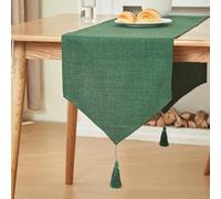 WAITER TREE Table Runner for Dining Table with Tassels 35x180 cm, Faux Linen Waterproof Table Runners for Party Home Docorations Birthday Wedding Bridal Baby Shower Christmas Thanksgiving - Dark Green