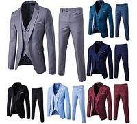 waitFOR Men's 3 Piece Suit Blazer Waistcoat and Pant Slim Fit Wedding Business Formal Dinner Tuxedo Set Jacket Trouser Party Casual Luxury Vintage Retro Navy, L