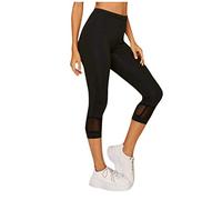 waitFOR Women High Waist Capri Pants Mesh Patchwork Leggings Seamless Stretchy Cropped Trousers Ladies Black Colour Sports Yoga Pants Tummy Control Hollow Out Running Pants Jogging Joggers
