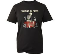 Waiting on Parts T-Shirt Mens Mechanic Skeleton Funny Car Garage Novelty Top (Black, XL)