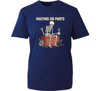Waiting on Parts T-Shirt Mens Mechanic Skeleton Funny Car Garage Novelty Top (Navy, L)
