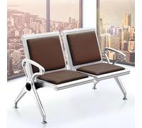 Waiting Room Bench Set of 2, PU Leather Chairs with Backrests and Armrests, Reception Guest Seating, Steel Frame, for Airport Hospital Bank Salon