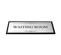 Waiting Room Door Sign, Adhesive Plaque, Stylish Metallic Silver and Black - Acrylic (Size 19.5cm x 7.6cm) supplied with adhesive strips