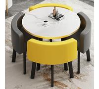 Waiting Room Furniture Set Coffee Table & Chairs 4-Person Dining Table High Back Faux Leather Negotiation Chairs Living Room Decor (Yellow + Gray)