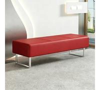 Waiting Room Storage Bench, Upholstered Faux Leather Guest Reception Chair, 9" Thick Multi-Color, for Barber/Salon/Office/Entryway/Work/Bedroom/Piano/SmallSpace Red 47.2" Stainless Steel (Re