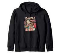 Waiting to Yell BINGO Funny Retro Skeleton Player Night Zip Hoodie
