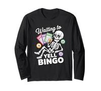 Waiting to Yell Bingo Funny Skeleton Bubble Tea Long Sleeve T-Shirt