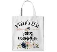 WAITPI Fairy Dogmother Gifts Canvas Tote Bag, World's Best Fairy Dogmother Dog Mom Gifts Tote Bag for Dog Lovers Owner, Floral Dog Mom Christmas Birthday Reusable Tote Bag Gifts for Mother's Day,