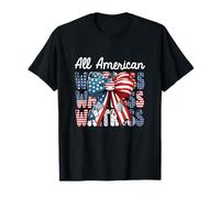 Waitress Costume American 4th of July US Flag Bow Tie T-Shirt