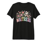 Waitress Floral Pastel Server Restaurant Worker Premium T-Shirt